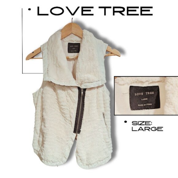 Love Tree Cream Sherpa Vest - Cozy Sleeveless Jacket Size Large - Picture 1 of 1